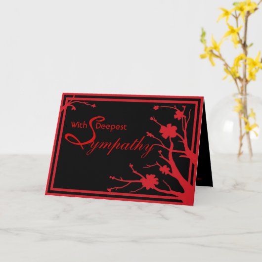 ブラックレッドシンプルフローラデザイン悔やみや弔慰カード カード (黄色い花)