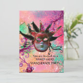 ブラックレッドジェスターマスク,仮装パーティーピンク 招待状 (スタンド正面)