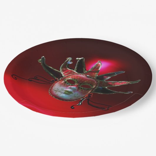 ブラックレッドジェスターマスク,仮装パーティー ペーパープレート (アングル)