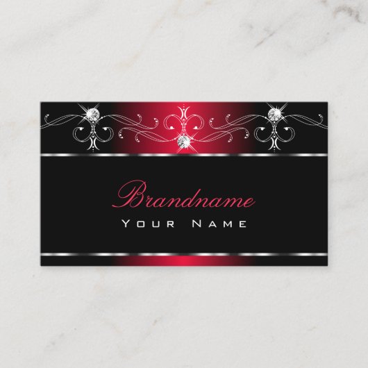 ブラックレッドスクイグルスパークルジュエリー華美オーナメント 名刺 (正面)