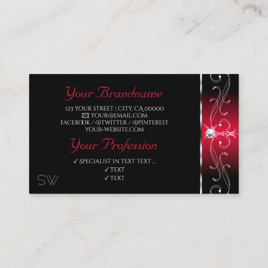 ブラックレッドスクイグルスパークルジュエルズモノグラム華美 名刺 (裏面)