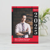 ブラックレッドスクールカラー卒業写真プレイド 招待状 (スタンド正面)