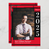 ブラックレッドスクールカラー卒業写真プレイド 招待状 (正面/裏面)