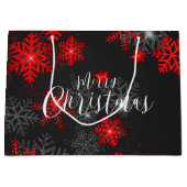 ブラックレッドスノーフレークメリークリスマスニューイヤーボックス ラージペーパーバッグ (正面)