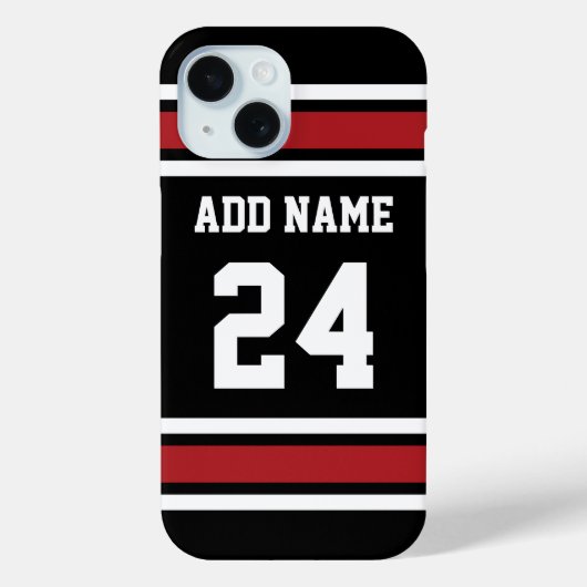 ブラックレッドスポーツジャージー名前をカスタムする番号 Case-Mate iPhoneケース (裏面)