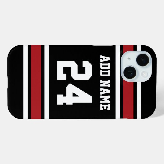 ブラックレッドスポーツジャージー名前をカスタムする番号 Case-Mate iPhoneケース (裏面 (横))