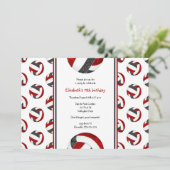 ブラックレッドスポーティーガールズバレーボールバースデーパーティー 招待状 (スタンド正面)