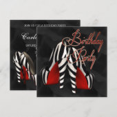 ブラックレッドゼブラハイヒールパーティーシューズ誕生日パーティー 招待状 (正面/裏面)