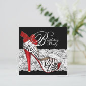 ブラックレッドゼブラバースデーパーティ招待状 招待状 (スタンド正面)