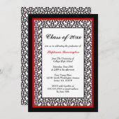 ブラックレッドダマスクの卒業パーティー発表 招待状 (正面/裏面)