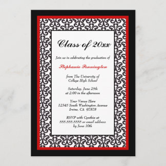 ブラックレッドダマスクの卒業パーティー発表 招待状
