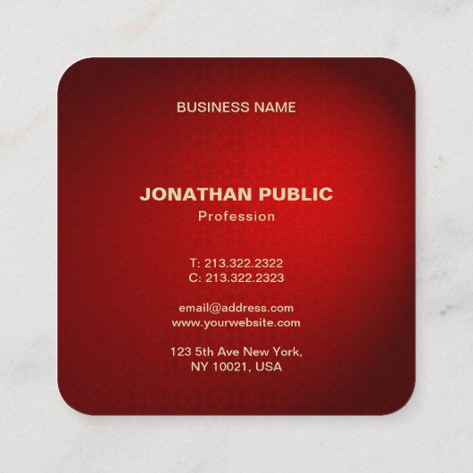 ブラックレッドダマスクプロフェッショナルエレガントテンプレート スクエア名刺 (裏面)