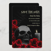 ブラックレッドダークゴシックスカルとバラハロウィーン セーブザデート (正面/裏面)