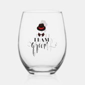 ブラックレッドチーム新郎エレガントタイポグラフィ ステムなしワイングラス (裏面)