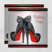 ブラックレッドハイヒールシューズバースデーパーティー 招待状 (正面/裏面)