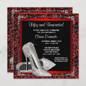 ブラックレッドハイヒール 女性の誕生日 招待状 (正面/裏面)