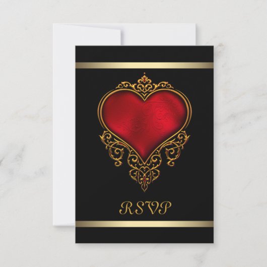 ブラックレッドハートの結婚式 出欠カード (正面)