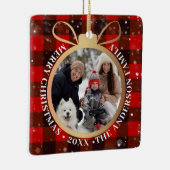 ブラックレッドバッファロープレイドクリスマス2フォトホリデー セラミックオーナメント (右)