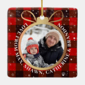 ブラックレッドバッファロープレイドクリスマス2フォトホリデー セラミックオーナメント (裏面)