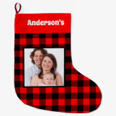 ブラックレッドバッファロープレイドファミリーの写真名  ラージクリスマスストッキング (正面)
