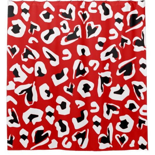 ブラックレッドヒョウアニマルプリントハート シャワーカーテン (正面)