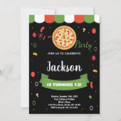 ブラックレッドピザ誕生日招待状 招待状 (正面)