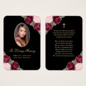 ブラックレッドピンク金ゴールドフローラ葬儀祈りの言葉カード (正面&裏面)