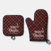 ブラックレッドファームハウスクリスマスタータンチェックプレイドカスタム 鍋つかみ&鍋敷きセット (正面)