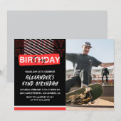 ブラックレッドフォトメンズ52歳の誕生日招待状 招待状 (正面/裏面)