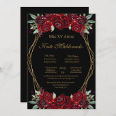 ブラックレッドフラワーキンセアニェラ招待 招待状 (正面/裏面)