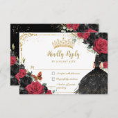 ブラックレッドフローラ金ゴールドプリンセスガウンキンセアニラ 出欠カード (正面/裏面)