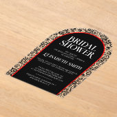 ブラックレッドフローリッシュダークゴシックの魔女ブライダルシャワー アクリル招待状 (レイダウン)