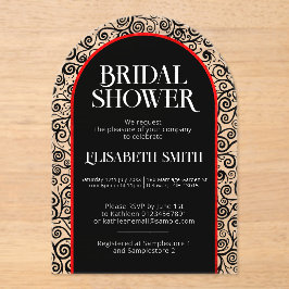 ブラックレッドフローリッシュダークゴシックの魔女ブライダルシャワー アクリル招待状