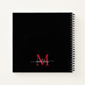 ブラックレッドブルゴーニモノグラムイニシャルスクリプト名 ノートブック (裏面)