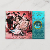 ブラックレッドブルー自転車結婚のダマスクモノグラム 名刺 (裏面)