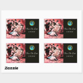 ブラックレッドブルー自転車結婚のダマスクモノグラム 長方形シール (シート)