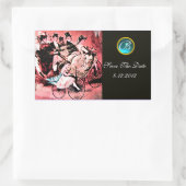 ブラックレッドブルー自転車結婚のダマスクモノグラム 長方形シール (バッグ)