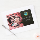 ブラックレッドブルー自転車結婚のダマスクモノグラム 長方形シール (封筒)