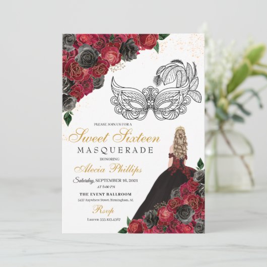 ブラックレッドプリンセスティアラマスカレードスウィート16 招待状 (スタンド正面)