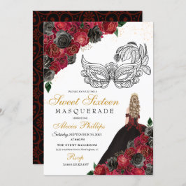 ブラックレッドプリンセスティアラマスカレードスウィート16 招待状