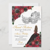 ブラックレッドプリンセスティアラマスカレードスウィート16 招待状 (正面)