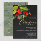 ブラックレッドベリーコーポレートホリデー クリスマスパーティ 招待状 (正面/裏面)