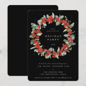 ブラックレッドベリー+ユーカリのリース ホリデーパーティー 招待状 (正面/裏面)