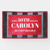 ブラックレッドホワイトグリッター誕生日パーティー 横断幕 (横)