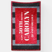 ブラックレッドホワイトグリッター誕生日パーティー 横断幕 (縦)