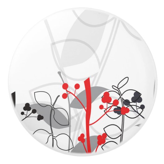 ブラックレッドホワイトグレー植物性フローラドレッサー セラミックノブ (正面)