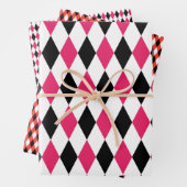 ブラックレッドホワイトハーレクインダイヤモンドプリント幾何学的 ラッピングペーパーシート (インサイチュ)