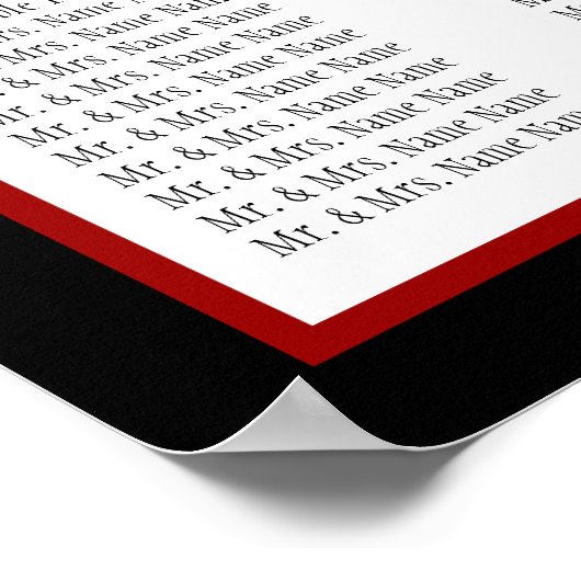 ブラックレッドホワイトモノグラム結婚の座席表150 ポスター (角)