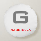 ブラックレッドホワイトユーザー名イニシャルモノグラム ラウンドクッション (裏面)