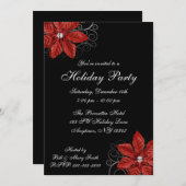 ブラックレッドポインセティアスワルズホリデーパーティー 招待状 (正面/裏面)
